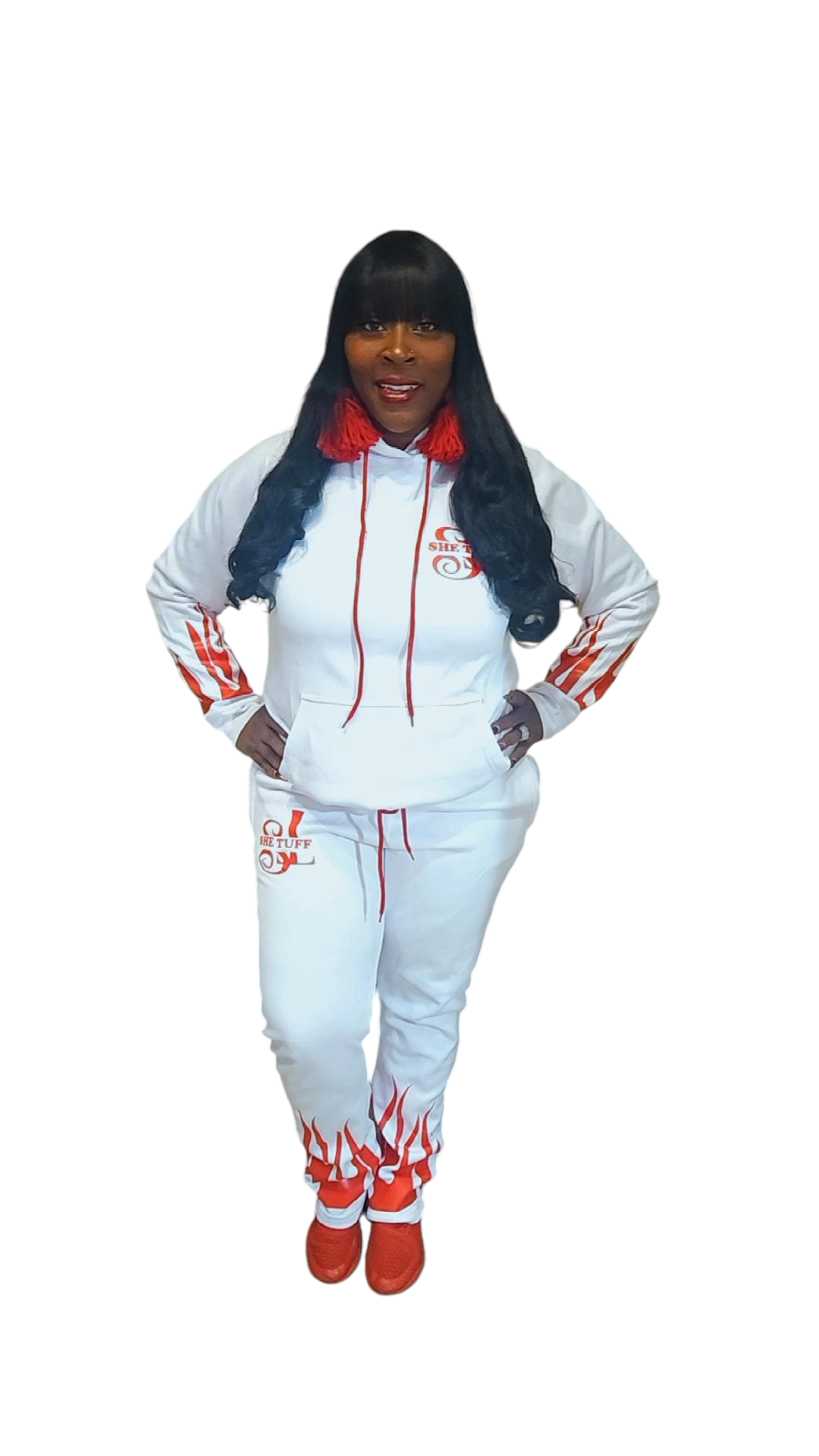 White & Red She Tuff Flame Suit