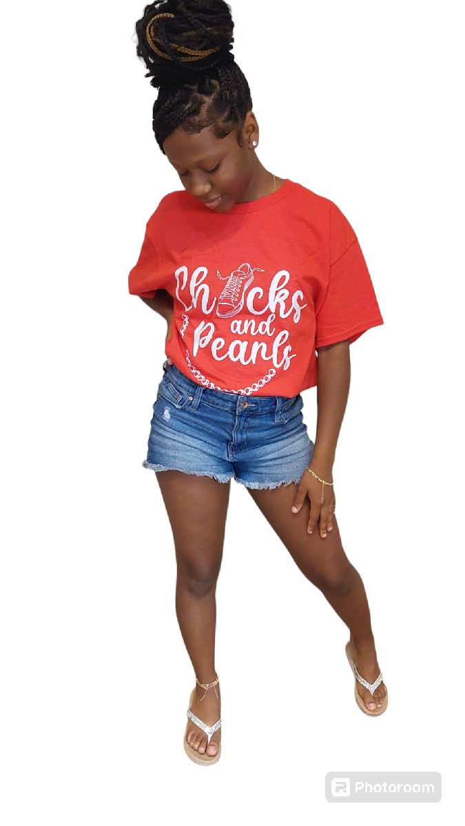 Red Chucks & Pearls Shirt