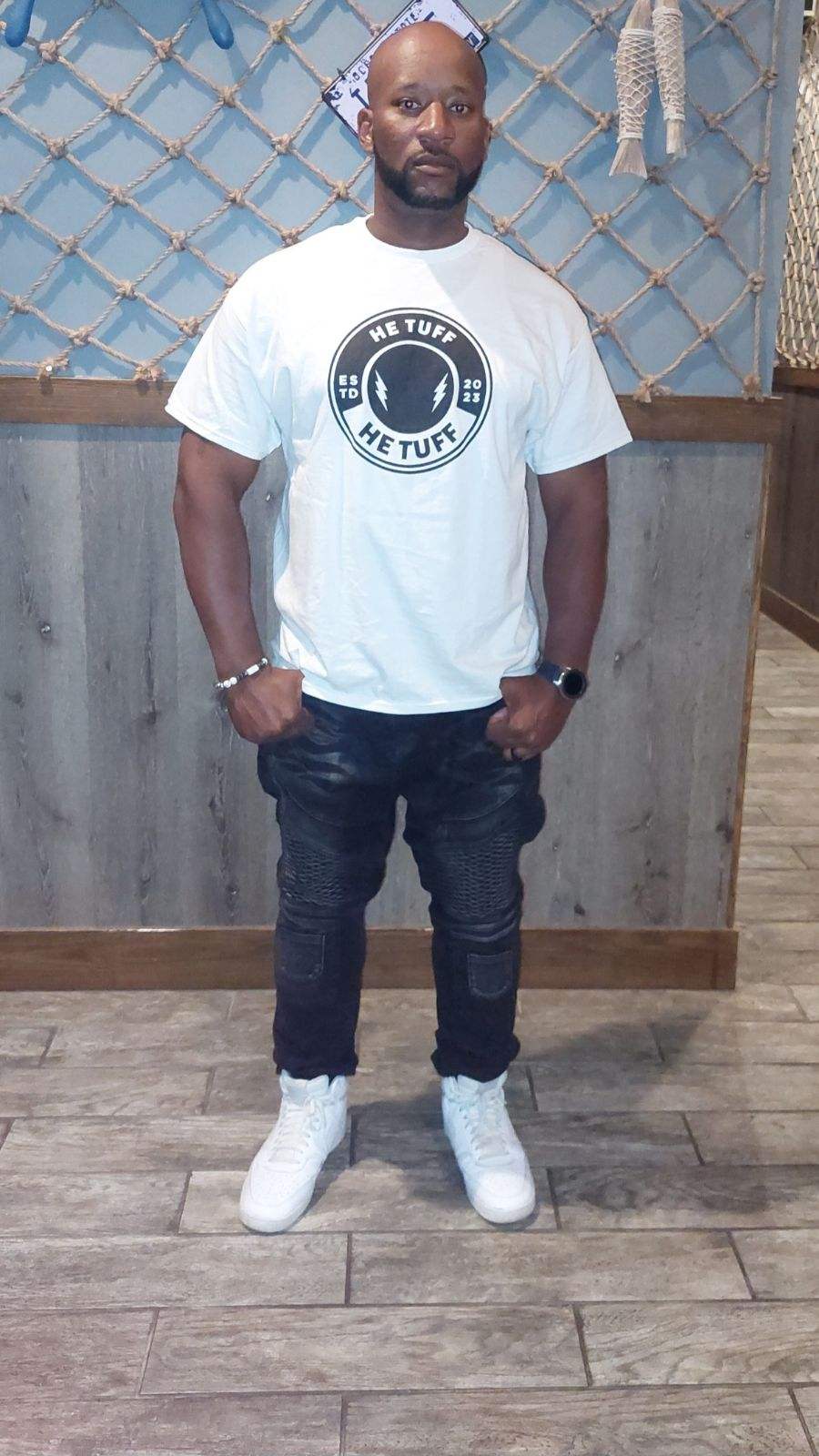 White /Black He Tuff shirt