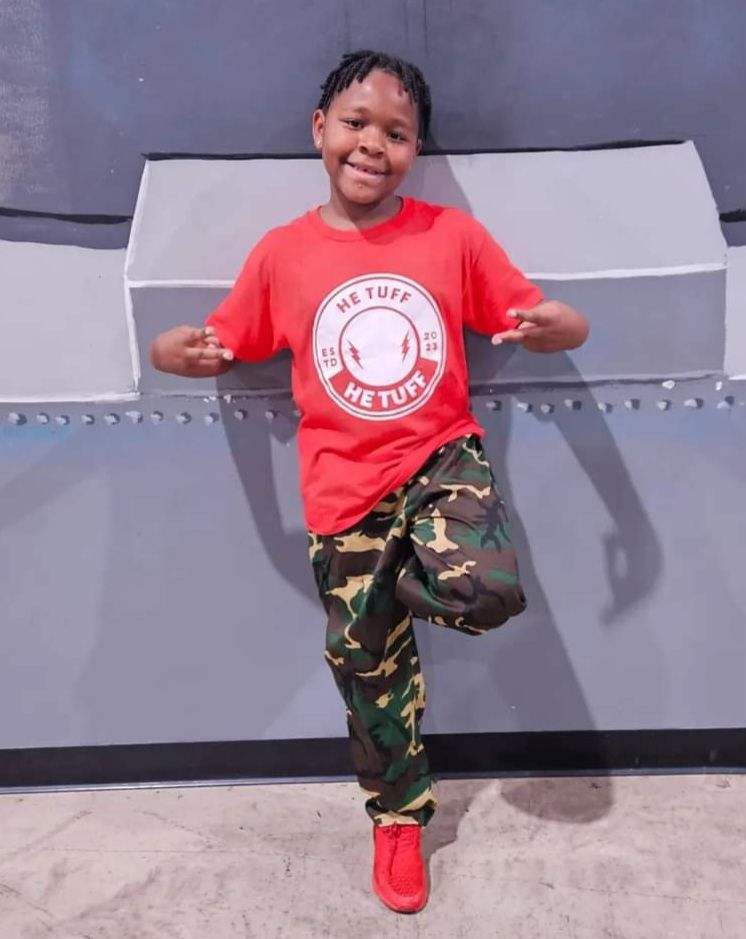 Red and white He tuff shirts