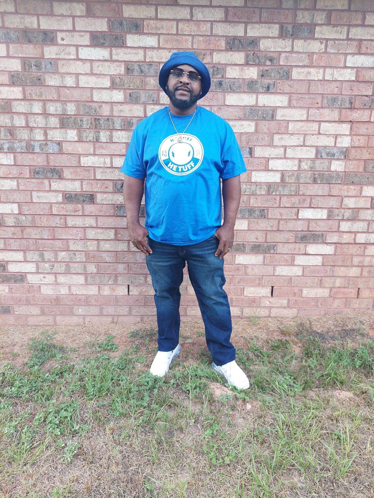 BLUE AND WHITE HE TUFF SHIRT