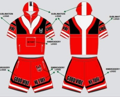 Red He Tuff Hoodie Short Set